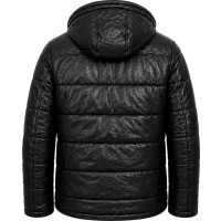Black Leather Hooded Puffer Jacket – Premium Leather & Detachable Hood - Sialwear International