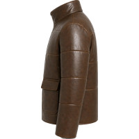 Women’s Brown Washed Faux Leather Puffer Jacket – Quilted Style - Sialwear International