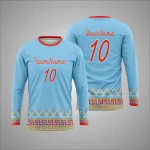 Premium Custom Sky Blue Red Geometric Border Sports Long Sleeve T Shirt New You Sports Design
