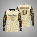 Aangepaste Wit Goud Zwarte Paisley Sport Long Sleeve Shirt New You Sports