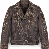 Men’s Brown Studded Distressed Lambskin Leather Biker Jacket - Sialwear International
