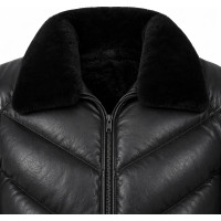 Men’s Black Sheepskin Leather Puffer Bomber Jacket – Removable Collar - Sialwear International