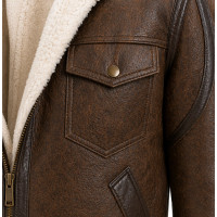 Distressed Brown Sheepskin Double Face Shearling Leather Jacket - Sialwear International