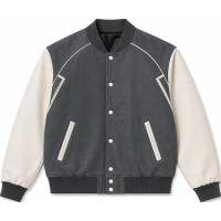 Black & White Embroidered Cotton Varsity Puffer Jacket – Down Filled - Sialwear International
