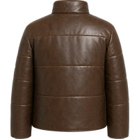 Women’s Brown Washed Faux Leather Puffer Jacket – Quilted Style - Sialwear International