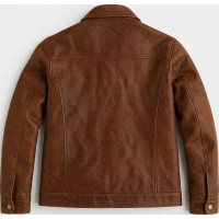 Men’s Brown Lambskin Leather Trucker Biker Jacket – Distressed Waxed - Sialwear International