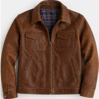 Men’s Brown Lambskin Leather Trucker Biker Jacket – Distressed Waxed - Sialwear International
