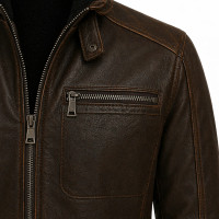 Men’s Vintage Distressed Brown Leather Trucker Jacket – Rugged Style - Sialwear International