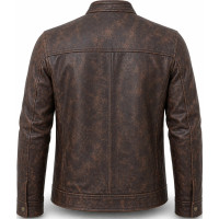 Men’s Faded Brown Distressed Leather Jacket – Vintage Casual Style - Sialwear International