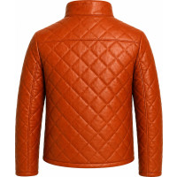Men’s Tan Brown Lambskin Leather Puffer Jacket – Quilted Winter Coat - Sialwear International
