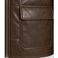 Women’s Brown Washed Faux Leather Puffer Jacket – Quilted Style - Sialwear International