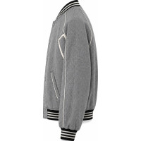 Grey Wool Varsity Jacket – Striped Ribbed Collar & Cuffs - Sialwear International