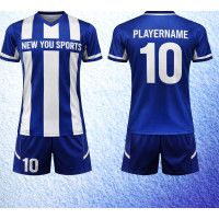 Premium Custom Blue White Vertical Stripe Soccer Uniform New You Sports