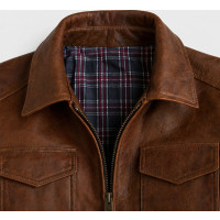 Men’s Brown Lambskin Leather Trucker Biker Jacket – Distressed Waxed - Sialwear International