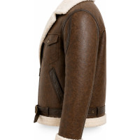 Distressed Brown Sheepskin Double Face Shearling Leather Jacket - Sialwear International