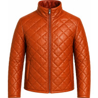 Men’s Tan Brown Lambskin Leather Puffer Jacket – Quilted Winter Coat - Sialwear International