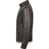 Men’s Distressed Brown Goatskin Leather Biker Jacket – Rub-Off Finish - Sialwear International