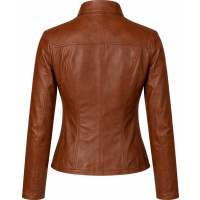 Women’s Light Cognac Lamb Leather Jacket – Slim Half-Length Zip Style - Sialwear International