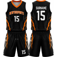 Schwarz-Oranges Basketballtrikot mit Blitzdesign