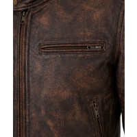 Men’s Faded Brown Distressed Leather Jacket – Vintage Casual Style - Sialwear International
