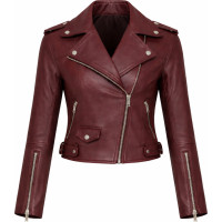 Women’s Red Leather Belted Biker Jacket – Collared Zip-Front Style - Sialwear International