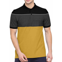 Mosterd Zwart Geometrisch Performance Polo Shirt