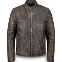 Men’s Distressed Brown Goatskin Leather Biker Jacket – Rub-Off Finish - Sialwear International