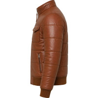 Men’s Brown Sheepskin Leather Puffer Bomber Jacket – High Neck Style - Sialwear International