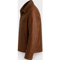 Men’s Brown Lambskin Leather Trucker Biker Jacket – Distressed Waxed - Sialwear International