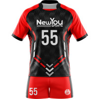 T Shirt Sport Noir Rouge Motif Géométrique New You Sports