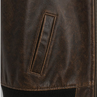 Men’s Distressed Brown Leather Flight Bomber Jacket – Shearling Collar - Sialwear International