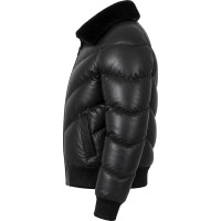 Men’s Black Sheepskin Leather Puffer Bomber Jacket – Removable Collar - Sialwear International