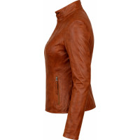 Women’s Light Cognac Lamb Leather Jacket – Slim Half-Length Zip Style - Sialwear International
