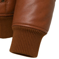 Men’s Brown Sheepskin Leather Puffer Bomber Jacket – High Neck Style - Sialwear International
