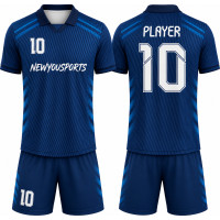 Ensemble Maillot et Short de Football Performance Bleu Marine Rayé