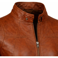 Women’s Light Cognac Lamb Leather Jacket – Slim Half-Length Zip Style - Sialwear International