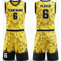 Geel zwart basketbaluniform met urban crack patroon
