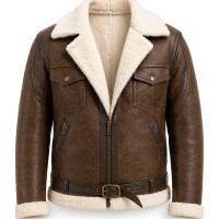 Distressed Brown Sheepskin Double Face Shearling Leather Jacket - Sialwear International