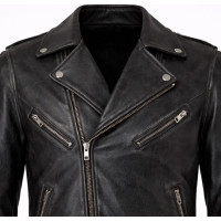 Black Distressed Genuine Leather Motorcycle Jacket – Brando Style- Sialwear International